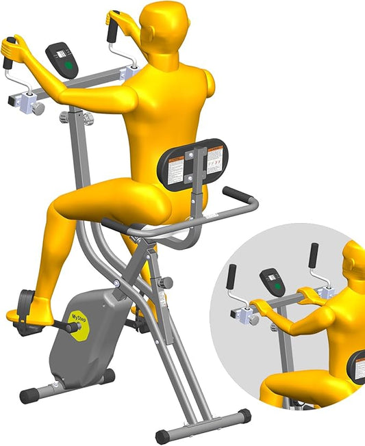 Folding Exercise Bike - Stationary Bikes for Home Use, Arms and Feet Workout, Foldable Indoor Cycling Machine - Magnetic with 8-Level Adjustable Resistance and 300 lbs Capacity