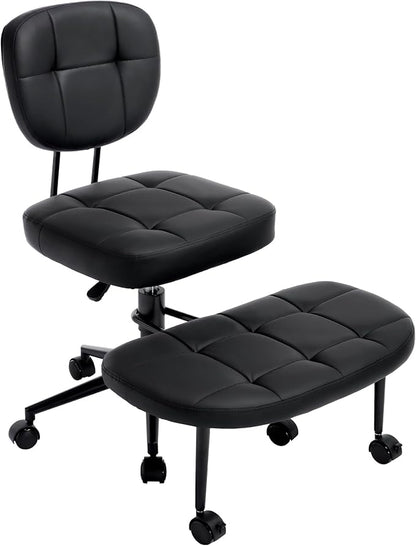 Ergonomic Cross Legged Office Chair, Criss Cross Chair for Meditation ADHD and Yoga, Home Office Desk Chair with Brake Wheels, Adjustable Height, Black