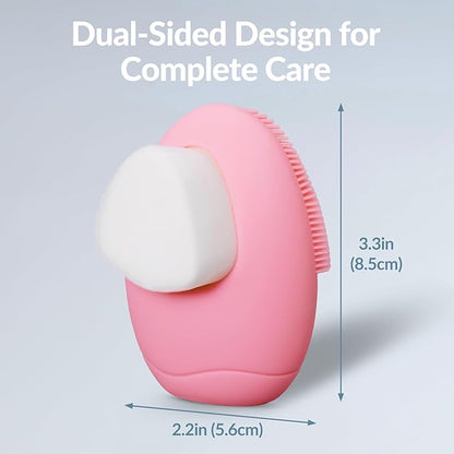 1PC Silicone Face Scrubbers for Women & Men, Dual-Sided Exfoliating & Cleansing Brushes for Daily Skincare Routine & Travel Use, Palm-Sized Facial Tool Gentle for All Skin Types (Pink)