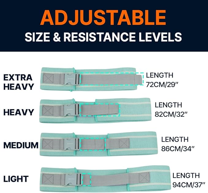 Adjustable Booty Band, Fabric Resistance Bands with Buckle, All-in-One, Non-Slip Bands for Women and Men, Hip Loops for Leg Squat Butt Glutes - Multicolour