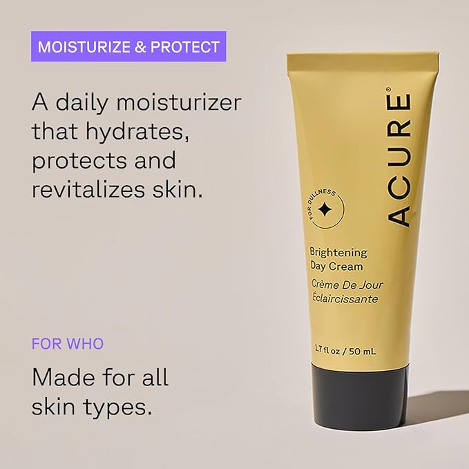 Acure Brightening Day Cream - Cica Cream, Anti Aging Moisturizer to Brighten for Women & Men, Facial Lotion, Skincare with Argan Oil to Replenish, Tone Dry Skin & Hydrate, Cruelty Free - 1.7 fl oz