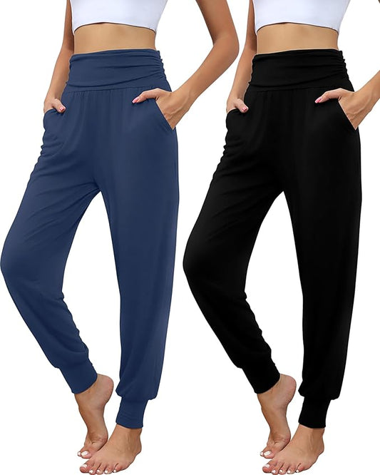 2 Pack Women's Yoga Joggers, Cozy Sweatpants with Pockets Casual Loose Comfy High Waisted Lounge Pants