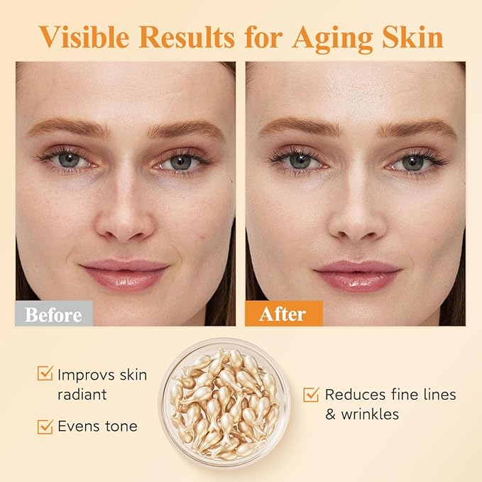HKH Vitamin C Super Serum for Face - Anti Aging Vitamin E Facial Serum Capsules with Niacinamide, Vit C Oil for Women, Even Skin Tone, Reduce Wrinkles, Moisturise, Travel Friendly (38 Capsules)