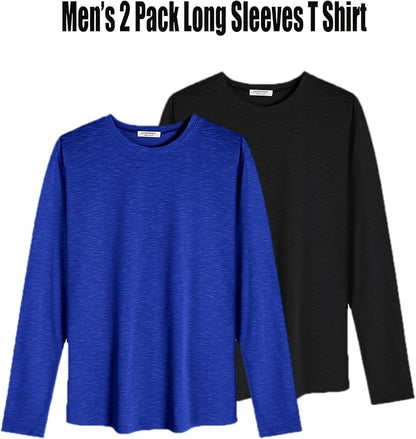 COOFANDY Men 2 Pack Muscle Fitted T Shirt Gym Workout Athletic Long Sleeves Tee