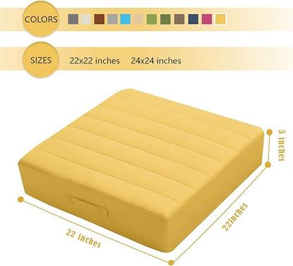 MeMoreCool Square Floor Pillow Seating for Adults Kids, Large Meditation Cushion Floor Pillow with Thick Foam & Soft Tufted Cover, Washable Big Pillow Seat Floor Cushion for Sitting Yoga 22" Yellow
