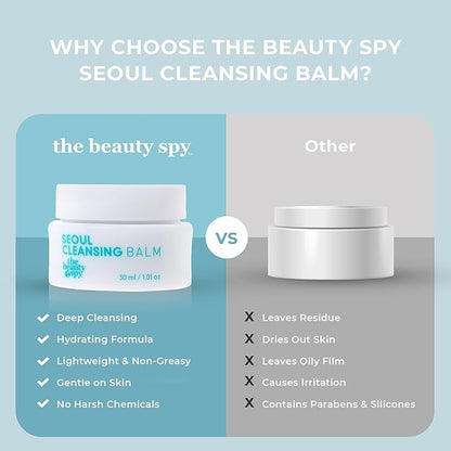 The Beauty Spy Seoul Cleansing Balm-To-Oil Make Up Remover | 3-In-1 Formula - Cleanses, Removes Makeup & Moisturizes Skin | Korean Makeup Remover Balm | Safe on Skin | 30ml/1.01 Oz