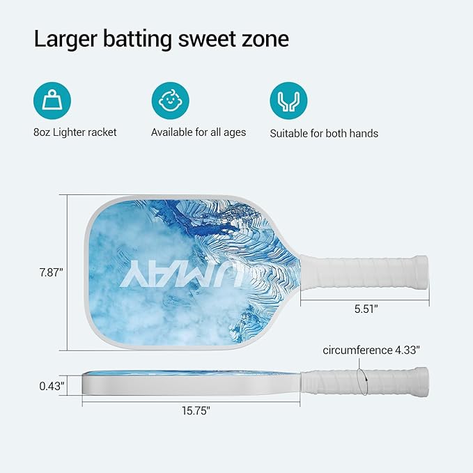 UMAY Fitness Pickleball Paddles Set of 2, USAPA Approved Fiberglass Surface Pickleball Rackets with 6 Indoor & Outdoor Pickleball Balls, Pickleball Bag and 2 Grip Tapes for Beginners Pros Men Women