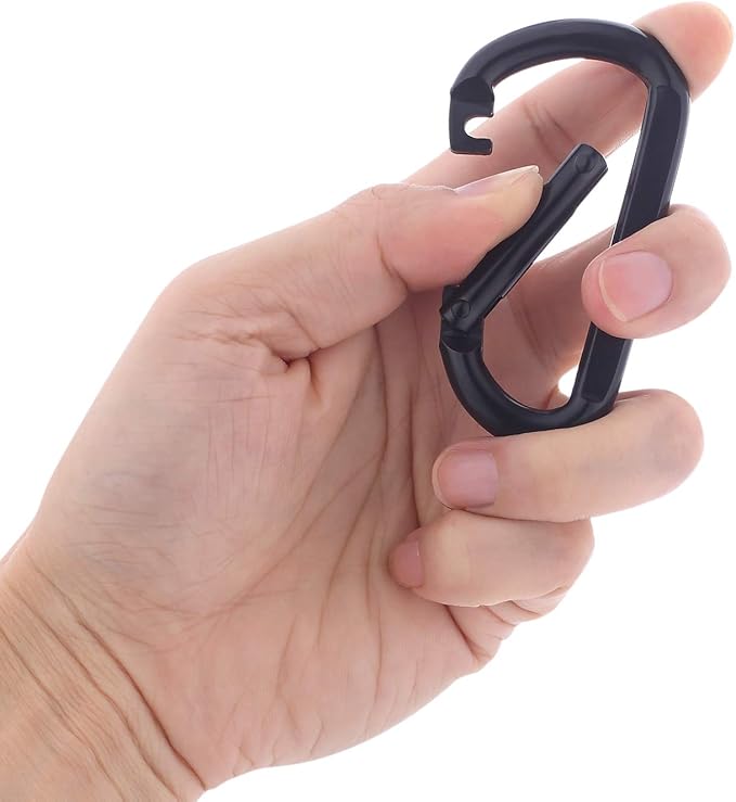 3 Inch Black Carabiner Heavy Duty Spring Snap Hook D Shape Steel Clip Link Buckle M8x80mm 4pcs