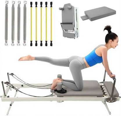 Pilates Reformer Machine, Multifunction Portable Adjustable Reformer, for Home Gym Indoor, Women Yoga Workout, Foldable Exercise Equipment, Training Weight,Off White