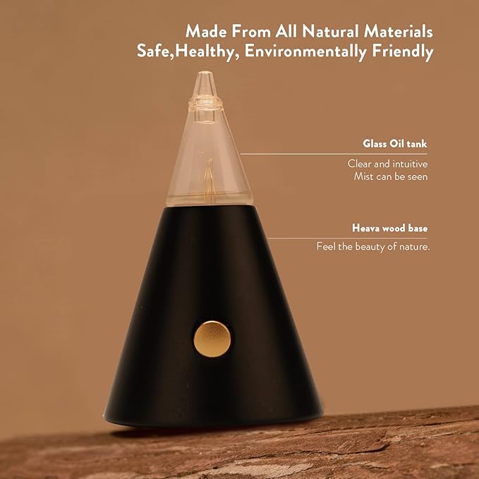 Professional Waterless Essential Oil Diffuser with Night Light, Wood and Glass Scent Diffuser for Home with Cold Air Tech. Original Babel Tower Design