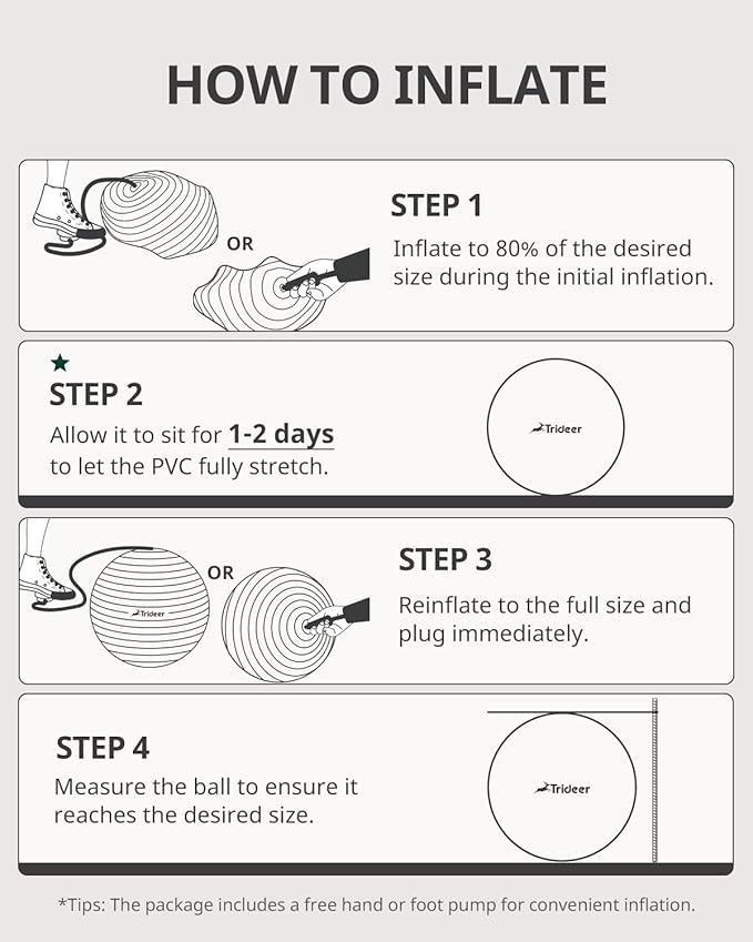 Trideer Exercise Ball for Yoga, Pilates & Fitness – Stability Ball Equipment for Home Gym & Office Chair, Core & Balance Training Accessories, Physical Therapy Equipment, Quick Pump Included, 5 Sizes