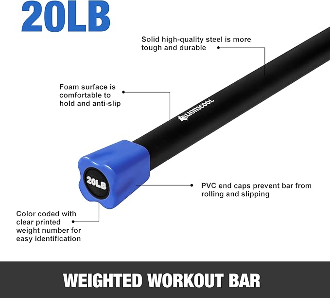 LIONSCOOL Workout Weighted Bar,Padded Exercise Weight Bar, Solid Steel Stretching weighted bar set for Body Sculpting, Physical Therapy,Body Toning