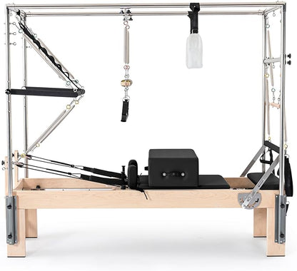 Pilates Reformer with Half Trapeze – Maple Wood Frame, Adjustable Resistance & Half Trapeze for Home Gym, Core Strength, Flexibility & Full-Body Workouts, Mocha