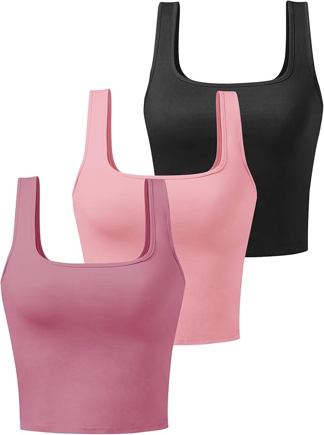 Porvike Sports Crop Tank Tops for Women Cropped Workout Tops Racerback Running Yoga Tanks Cotton Sleeveless Gym Shirts 3 Pack