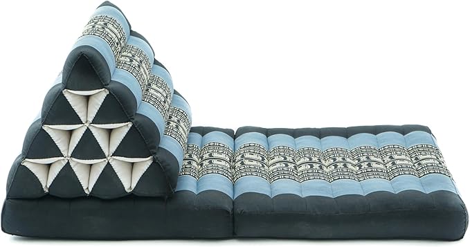 LEEWADEE 2-Fold Mat with Triangle Cushion – Comfortable TV Pillow, Foldable Mattress with Cushion Made of Eco-Friendly Kapok, 45 x 20 inches, Blue