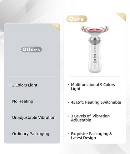 9-in-1 Red-Light-Therapy-for-Face-and-Neck, Portable Facial Massager Tool with Adjustable Vibration & Thermals for Wrinkles, Double Chin, White