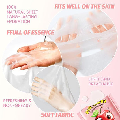 12 Pack Fruit Kids Face Mask,Pink Face Masks Skincare Spa Day Kit Supplies,Spa Party Favors for Teens Girls Women,Sheet Facial Mask Skincare Gifts Set,Moisturize Soothe for All Skin Types