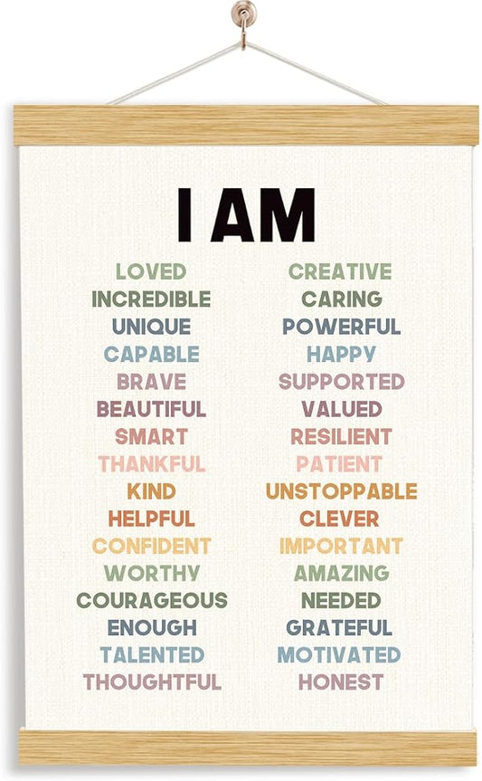 YGSDZY Daily Affirmations Poster, Wood Poster Hanger, Positive Affirmations, Mental Health Posters, Motivational Wall Art, Educational Wall Art, Mental Health Posters, Therapy Wall Art
