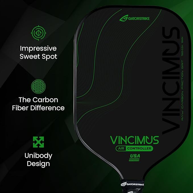 Vincimus Air Controller T600 Pickleball Paddle, T600 Carbon Fiber Pickleball Paddle with Enhance PP Honeycomb 16mm Core, 8.1oz with GatorGrit Face