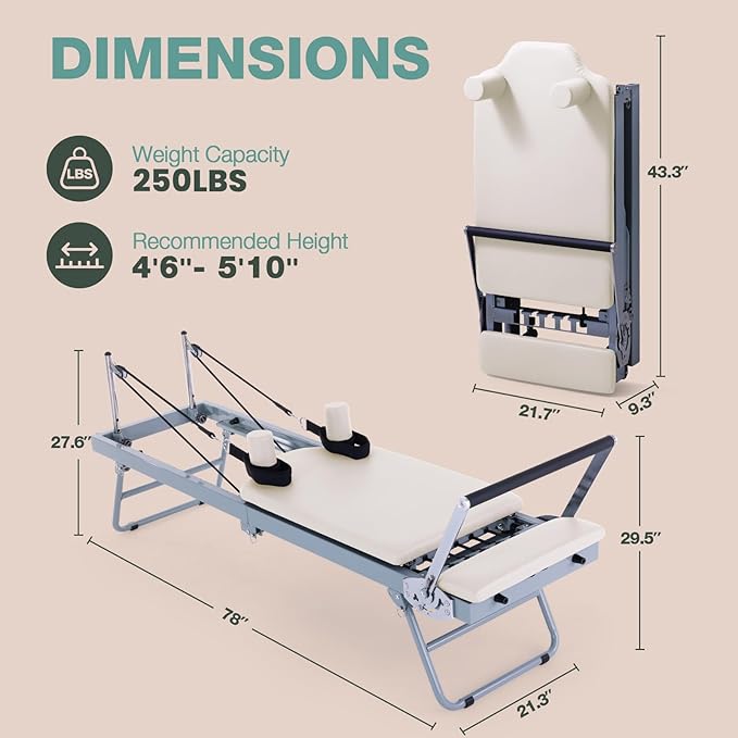 ARKANTOS Pilates Reformer Machine Foldable, Reformer Pilates Equipment for Gym Workout and Home Use, Suitable for Intermediate and Beginners Users
