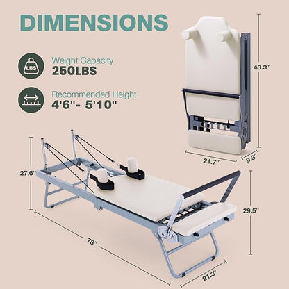 ARKANTOS Pilates Reformer Machine Foldable, Reformer Pilates Equipment for Gym Workout and Home Use, Suitable for Intermediate and Beginners Users