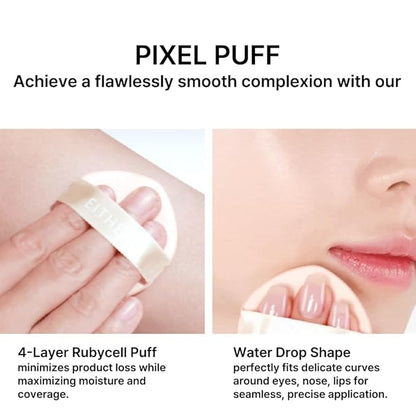 EITHER& Glow Pixel Cushion Foundation, Glowy Skincare, Korean Makeup, Natural Coverage, Moisturizing, Lightweight, Long Lasting Coverage for Flawless Skin (22.5P Dawn)