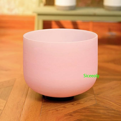 Set of 3 Pink Color Singing Bowls 8"G 10"E 12"C Frosted Chakra Quartz Sound Healing Crystal Singing Bowl with Travel Carry Case Bag Mallet Suede Striker O-ring