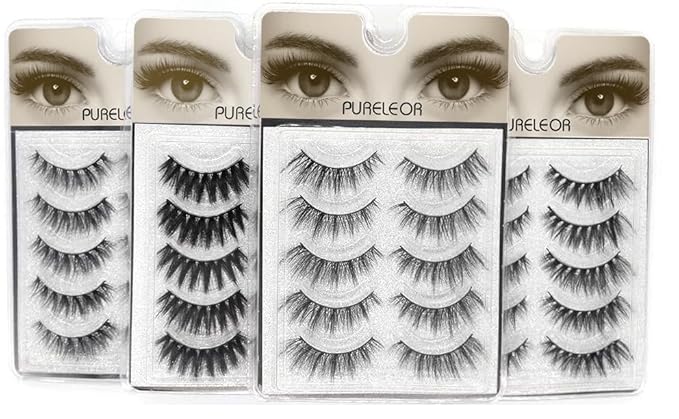 Natural Look Eyelashes 3D Mink Cat Eye Lash Wispies 15mm Manga Lashes 5 Pairs Soft Reusable False Eyelashes Lightweight, No Glue Included