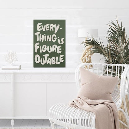 Everything is Figureoutable Motivational Canvas Wall Art Print Uplifting Quote Inspirational Art Poster Green Office Affirmation Wall Decor Minimalist Picture Painting Home Decor 12x18inch Framed