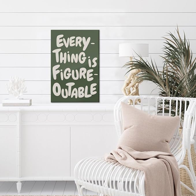 Everything is Figureoutable Motivational Canvas Wall Art Print Uplifting Quote Inspirational Art Poster Green Office Affirmation Wall Decor Minimalist Picture Painting Home Decor 8x12inch Framed