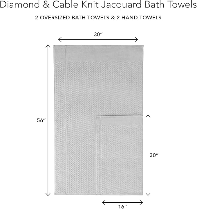 Texere 100% Organic Cotton Jacquard 650 GSM Premium Bath Towel Set - Extra Absorbent Quick Dry and Plush (Cable, Light Taupe, 2 Bath & 2 Hand Towels)