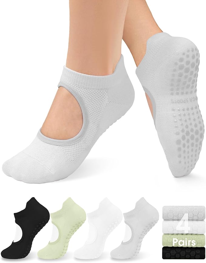 yeuG Grip Pilates Socks for Women Yoga Socks with Grips Open Top Non Slip Grippy Socks for Barre, Ballet, Barefoot Workout