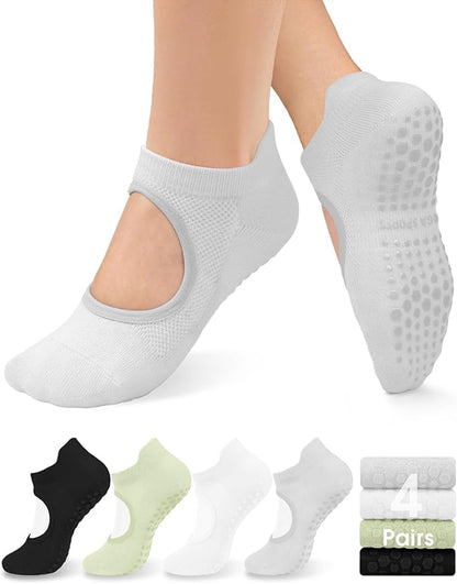 yeuG Grip Pilates Socks for Women Yoga Socks with Grips Open Top Non Slip Grippy Socks for Barre, Ballet, Barefoot Workout