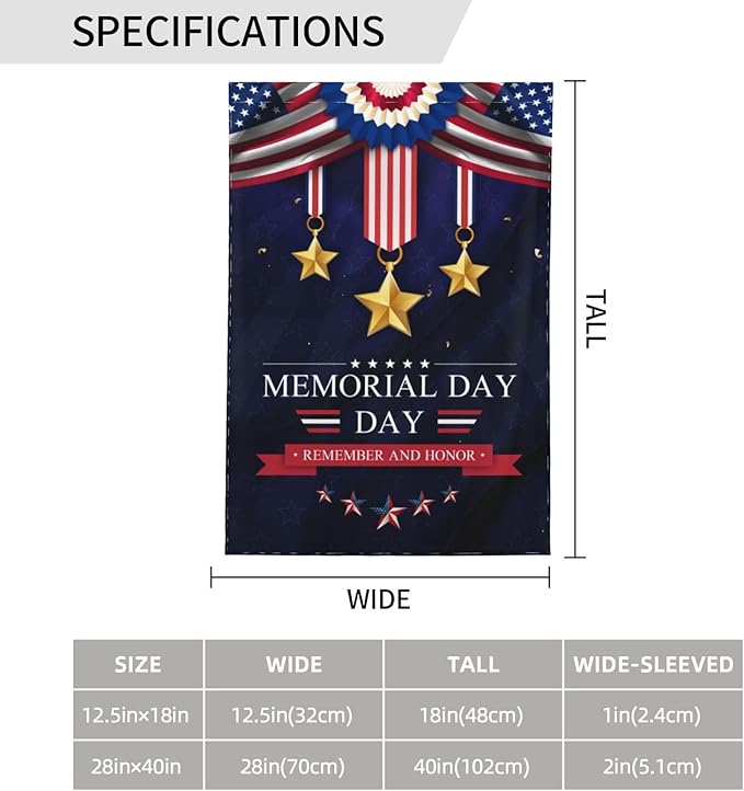 Memorial day 4th of july Flag decorations Decor Flags for Outside 12.5x18 Inch REMEMBER AND HONOR Patriotics Garden Flag Farmhouse Yard Indoor/Outdoor Decoration Banner Decor Gifts