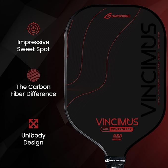 Vincimus Air Controller T600 Pickleball Paddle, T600 Carbon Fiber Pickleball Paddle with Enhance PP Honeycomb 16mm Core, 8.1oz with GatorGrit Face