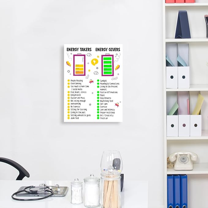 YEOION Mental Health Wall Decor,Energy Takers Giver Wall Art Canvas Frame Print for Mental Health Therapy Office School Counselor Calming Corner Wall Decor