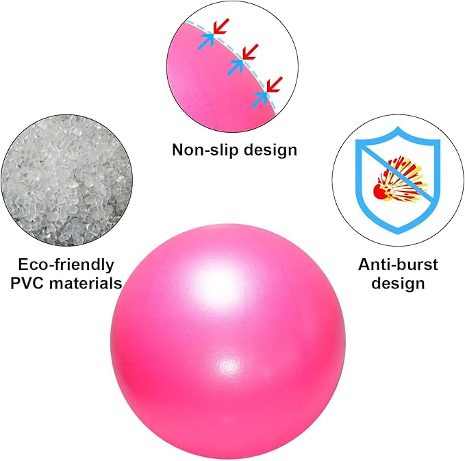 Small Exercise Ball Anti-Burst Non-Slip Stability 9 Inch with Inflatable Straw Mini Pilates Balls Ideal for Yoga Exercise Pilates Physical Therapy Stretching Core Fitness