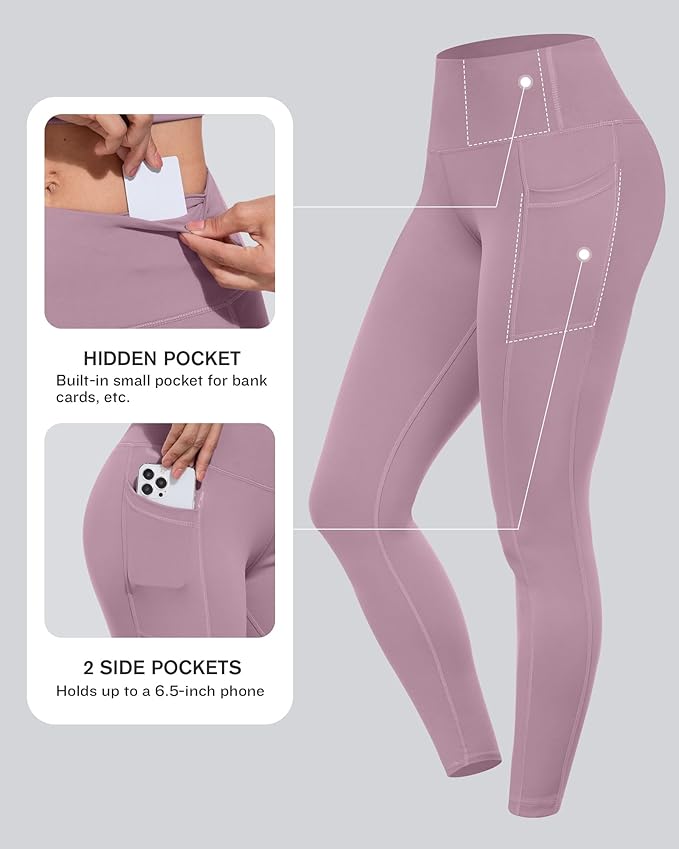 CHRLEISURE Leggings with Pockets for Women, High Waisted Tummy Control Workout Yoga Pants