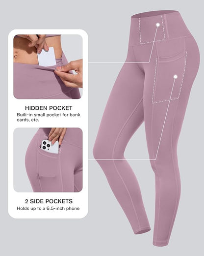 CHRLEISURE Leggings with Pockets for Women, High Waisted Tummy Control Workout Yoga Pants