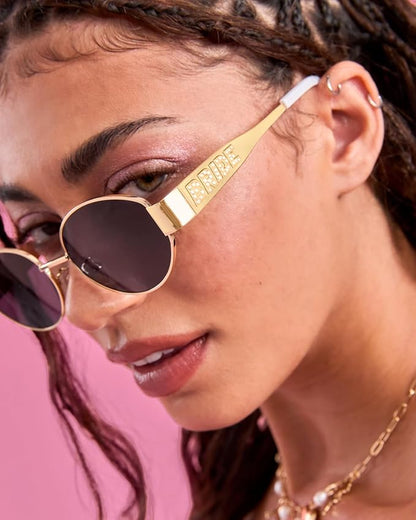 xo, Fetti Gold Metal Bride Sunglasses | Bachelorette Party Pearl Sunnies, Engagement Decorations, Bridal Shower Accessory, Bach Supplies, Bridesmaid Favors, Bride To Be Gift