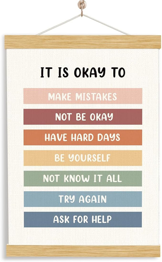YGSDZY It's Okay To Not Be Okay Poster, Wood Poster Hanger, Boho Classroom Decor, Classroom Posters Quotes, Mental Health Posters, Educational Wall Art, Playroom Wall Art Decor