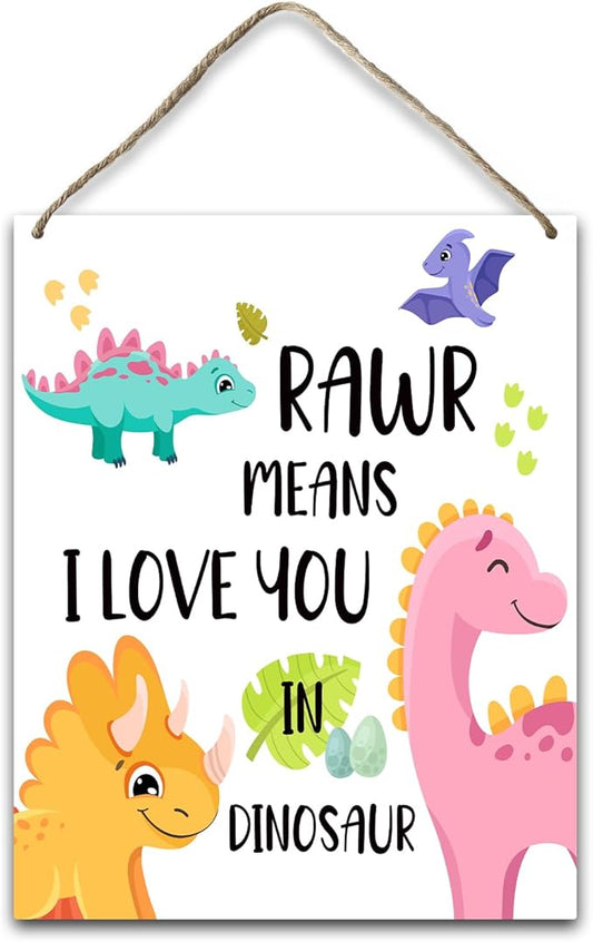 Hanging Plaque With Rope, Home Wall Decor Wood Rawr Means I Love You in Dinosaur Sign, Door Decor Wood Sign for Study Dining Room Office Bedroom, Farmhouse Art Plaque Gift for Dinosaur Lover -34