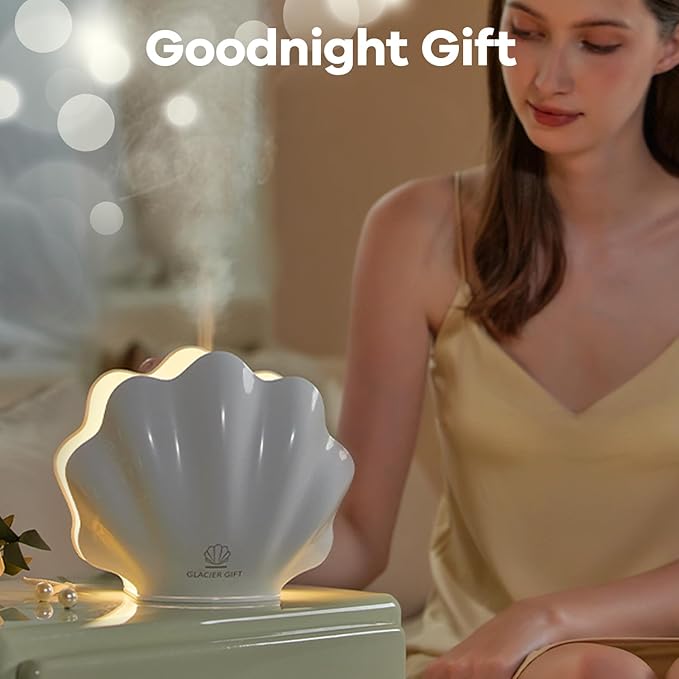 Essential Oil Diffuser 260ML, Shell Aroma Diffuser with Remote Control Humidifier with 7 Colors LED Night Light for Bedroom Home Relaxation (White)
