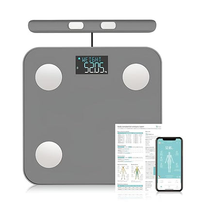 Fitdays Smart Body Fat Scale | Advanced 8-Electrode Technology for BMI/20+ Body Metrics | Full-Color LED & High Precision | Bathroom Weight Scale for Fitness/Weight Loss (FG2211LB-GREY)