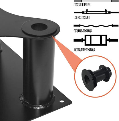 Barbell Holder Floor Stand Barbell Storage Rack Fit for 1" and 2" Olympic Bars, Hex Bars Trap Bars Curl Bars Triceps Bars,Holds 5 Bars