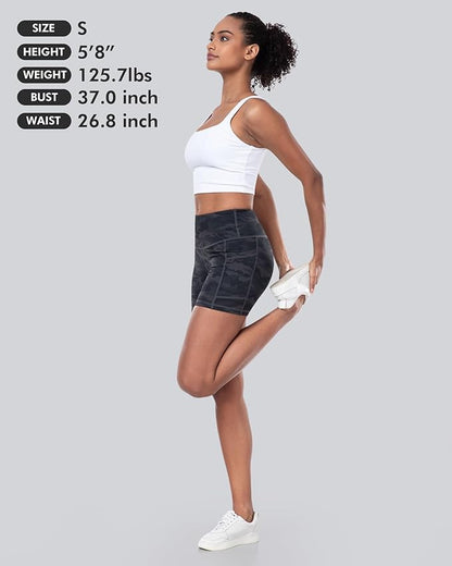 CHRLEISURE Womens Biker Yoga Shorts with Pockets: High Waisted Tummy Control Spandex Workout Athletic Gym Shorts 4 Packs