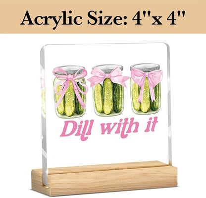 Mental Health Decor, Motivational Gifts for Women Men, Girl Who Loves Pickles, Pink Coquette Bows Inspirational Acrylic sign with Wooden office Accessories Bedroom Dorm Apartment Decoration