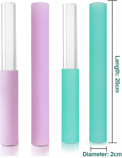 4 Pcs Singing Bowl Mallet Set Includes Solid and Hollow Acrylic Silicone Rubber Striker Mallet for Playing Quartz Crystal Singing Bowls with Bundle Pocket(PurpleGreen)