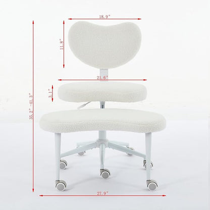 Cross-Legged Meditation Chair with Wheels, Adjustable Desk Chair for Home Office, Ergonomic Floor Seat for ADHD & Yoga, Criss Cross Chair with Lumbar Support, Memory Foam Cushion (Pink-Teddy Fabric)