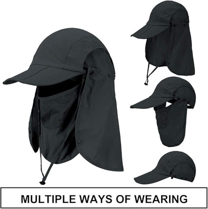 Foldable Sun Cap, Fishing Hats, UPF 50+ Protection Caps with Face Mask Neck Flap